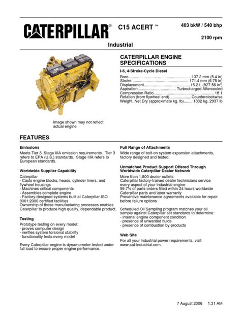 Caterpillar Engine Specifications | PDF | Engines | Horsepower