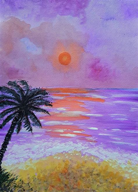 Scenic sunset paradise Painting by Lucia Waterson - Fine Art America