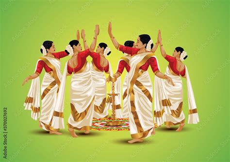 happy onam greetings.Thiruvathira,a traditional dance from Kerala. vector illustration Stock ...