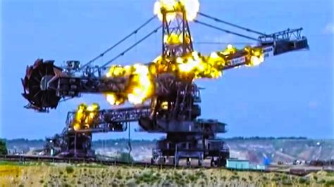 Giant Bucket Wheel Excavator gets blown up in spectacular demolition - YouTube