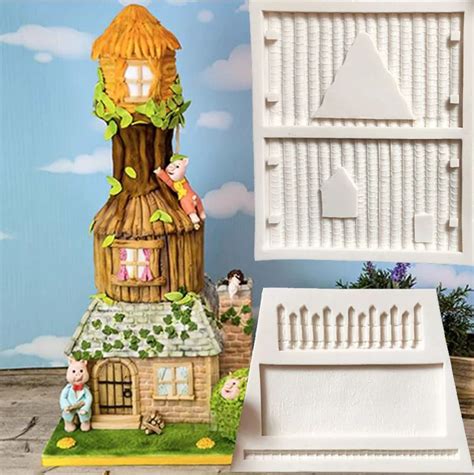 New 3D Fairy House Brick Wall Fence Silicone Molds Fondant Chocolate Candy Mold DIY Garden ...