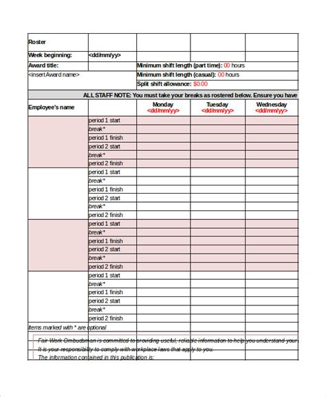 Excel Roster Template - 11+ Excel Documents Download