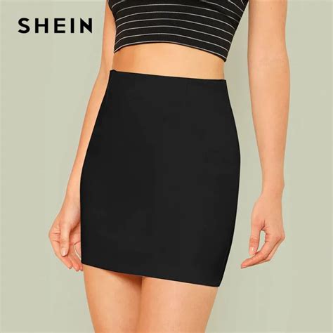 SHEIN Black Office Lady Solid Elegant Mini Bodycon Skirt Summer Mid Waist Women Going Out Short ...