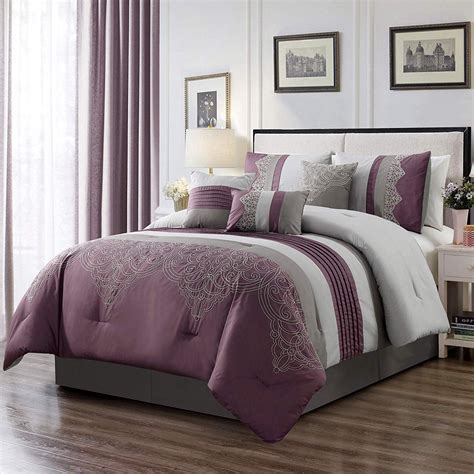 Chezmoi Collection Chloe 7-Piece Purple Gray Geometric Chenille ...