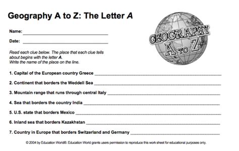 Geography A to Z — Free Printable Worksheets - Five J's Homeschool