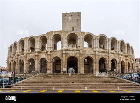 Roman amphitheatre in Arles - UNESCO world heritage in France Stock ...