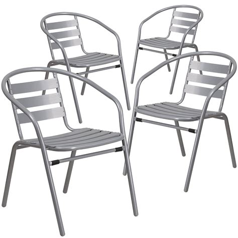 Flash Furniture 4 Pk. Silver Metal Restaurant Stack Chair with Aluminum ...