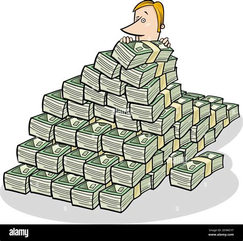 Concept cartoon illustration of businessman and big pile of money in ...