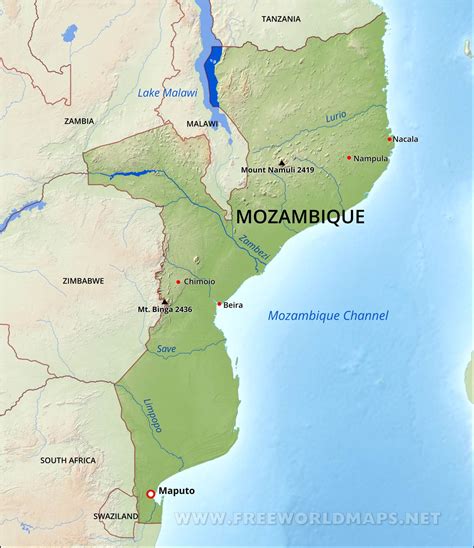 Mozambique Physical Map