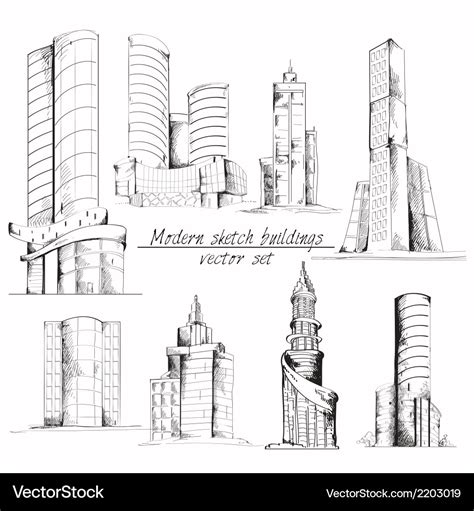 Modern sketch building Royalty Free Vector Image