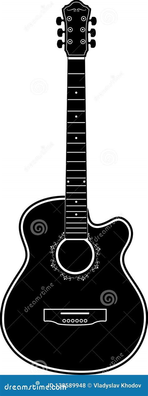 Black Icon of a Classical Guitar with White Ornaments Stock Vector - Illustration of music ...