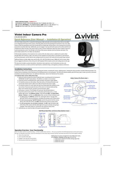 VIVINT INDOOR CAMERA PRO QUICK REFERENCE Pdf Download | ManualsLib