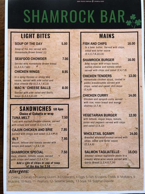 Menu at The Shamrock Bar & Restaurant, Roundstone, Main Street