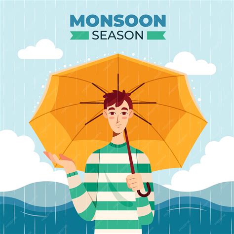 Premium Vector | Flat monsoon season illustration with person in rain ...