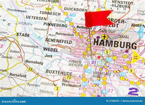 Hamburg On The Map Of Germany Stock Image - Image: 37386931