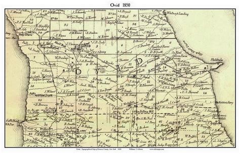 Ovid, New York 1850 Custom Old Town Map with Homeowner Names - Reprint - Genealogy - Seneca Co ...