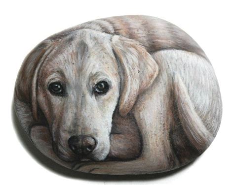 Labrador dog hand painted with Acrylics on stone! Detailed miniature painting on natural sea ...