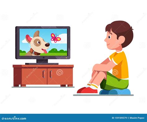 Boy Watching Film on TV about Dog and Butterfly Stock Vector - Illustration of animal, flat ...