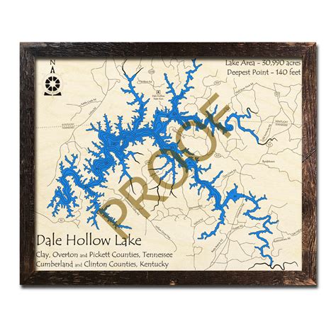 Dale Hollow Lake Map, CNC Engraved Lake Map, Tennessee Lake Map - esljobstation.com