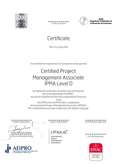 Certified Project Management Associate IPMA Level D • AEIPRO-IPMA Spain • Accredible ...