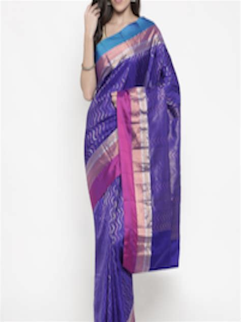 Buy The Chennai Silks Blue Pure Silk Woven Design Kanjeevaram Handloom ...