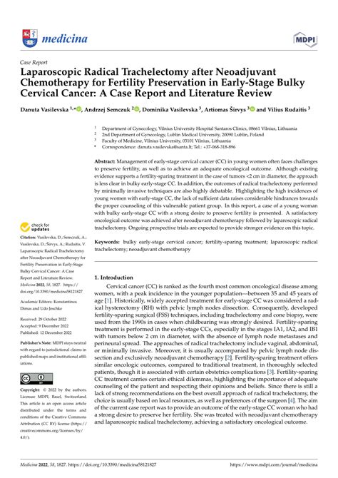 (PDF) Laparoscopic Radical Trachelectomy after Neoadjuvant Chemotherapy for Fertility ...