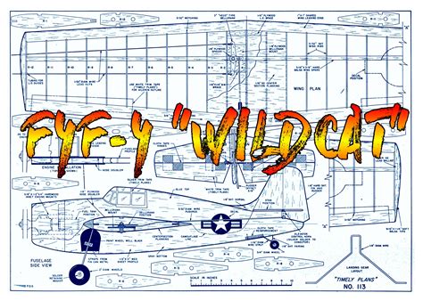 Full Size Printed Plan CONTROL LINE F4F-4 "WILDCAT" STUNT or COMBAT SC ...