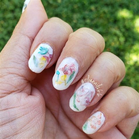 Milk bath nails using regular polish and real flowers | Nail designs, Real flowers, Nails