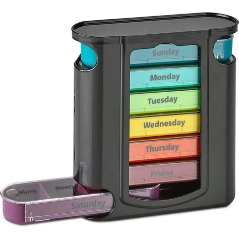 Stackable Daily Pill Organizer - (4 Times a Day) Weekly Medication Reminder - Premium Weekly AM ...