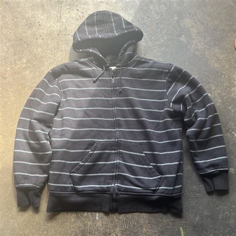 Black and grey striped emo hoodie Grunge black fur... - Depop