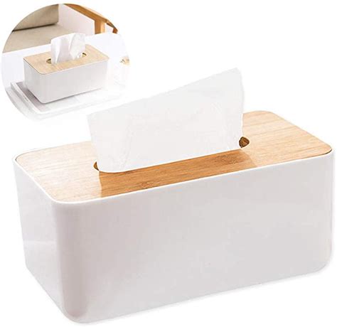 Wooden Rectangular Facial Tissue Box Cover Holder,Bamboo Removable Tissue Dispenser for Bathroom ...