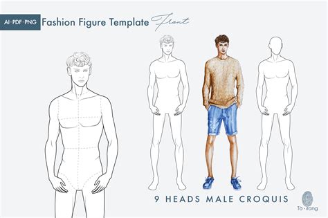 Male Croquis For Fashion Illustration – Heads Fashion Figure Template – Catwalk Pose Design Cuts ...