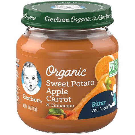 Gerber 2nd Foods Organic Sweet Potato Apple Carrot Cinnamon Baby Food, 4 oz Jars, 10 Count ...