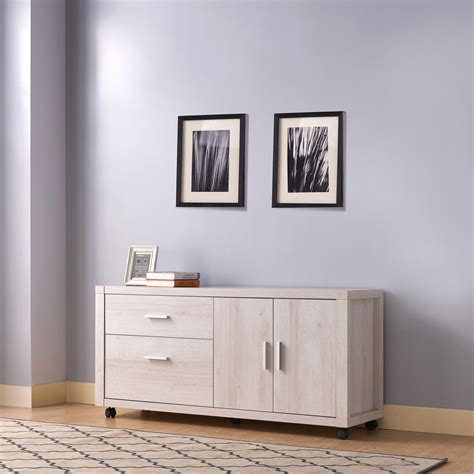 Smart Home 192484 File Cabinet Printer Stand Office Organizer Credenza, White Oak Color ...