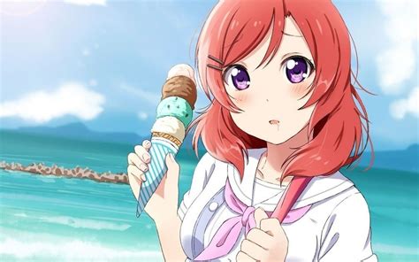 Maki Nishikino eating ice cream, red head anime girl wallpaper Girl Wallpaper, Desktop Wallpaper ...