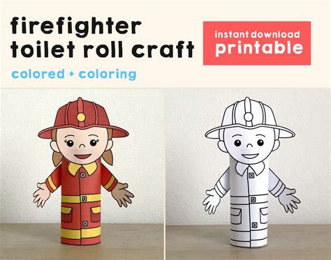 two paper dolls are shown with the words firefighter toilet roll craft ...