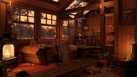 Autumn Cozy Cabin - Crackling Fireplace & Rain Sounds | Rainy Fall ...