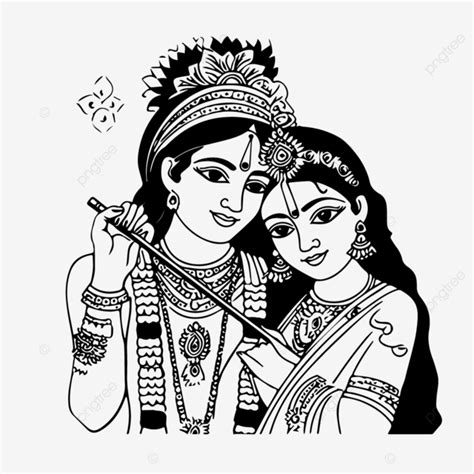 Lord Radha Krishna Black And White Image Vector, Radha, Krishna, Mohan PNG and Vector with ...