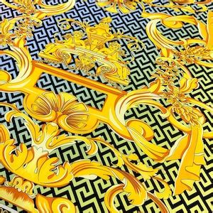 Greek Key Pattern Fabric, Gold Baroque Silky Crepe Fabric , Panel Fabric 150100cm // 1.64 1.09 ...