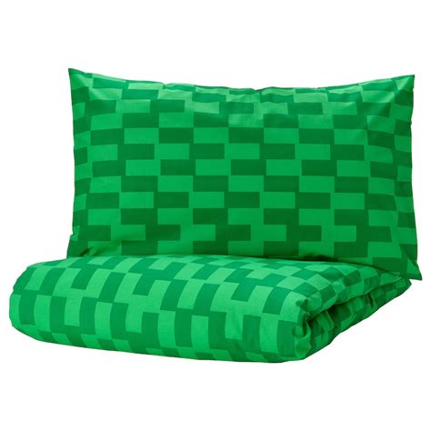 BLÅSKATA duvet cover and pillowcase(s), green/patterned, Twin - IKEA