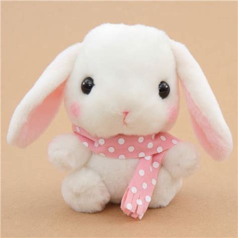 light cream bunny rabbit with dark blue scarf Poteusa Loppy plush toy from Japan - modeS4u