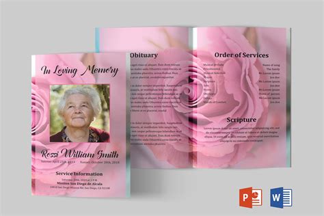 Pink rose funeral program template funeral program template word and powerpoint printable ...