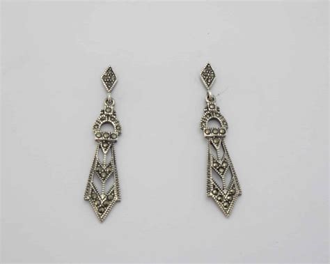 Art Deco Style Silver and Marcasite Earrings - Aladdins Cave Jewellery