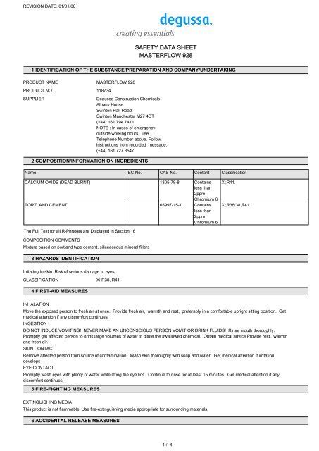 SAFETY DATA SHEET MASTERFLOW 928 - Arcon Supplies