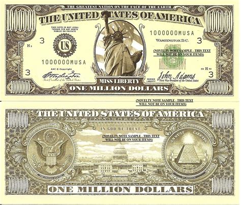 Million Billion Trillion Zillion American Dollar Bills Set of 8