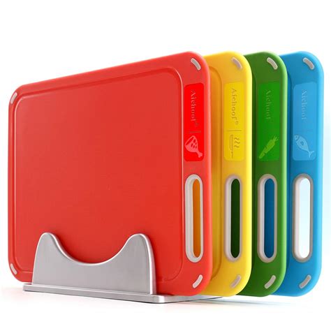 Buy Plastic Cutting Board, Set of 4 with Storage Stand, Color Box ...