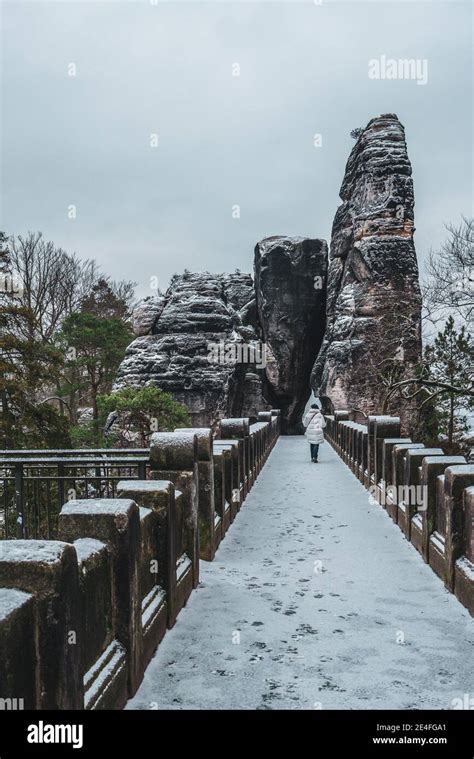 Bastei bridge in winter, Saxon Switzerland Stock Photo - Alamy