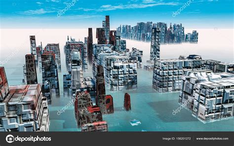 Alien City - fantasy urban structures 3d render Stock Photo by ©DarioStudios 156201272