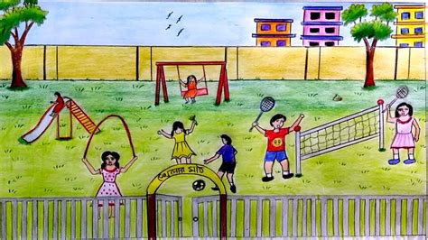 How to draw scenery of Children's playground step by step - YouTube | Drawing lessons for kids ...