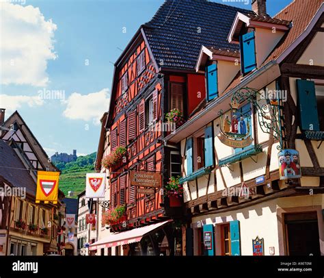 FRANCE ALSACE RIBEAUVILLE SHOWING ST ULRICH S CASTLE Stock Photo - Alamy